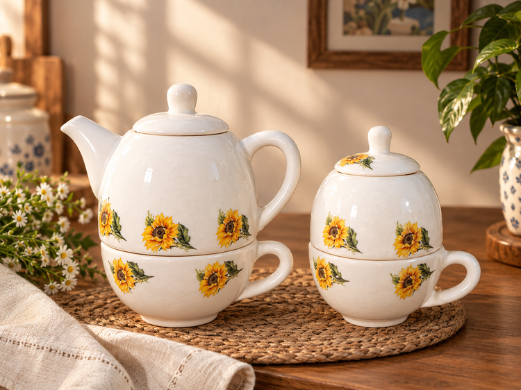 سرویس چایخوری سرامیکی دو نفره با طرح گل